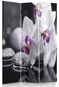 Ozdobný paraván Květiny Zen orchidej - 110x170 cm, třídílný, klasický paraván