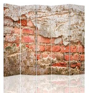 Ozdobný paraván, Cihlová zeď - 180x170 cm, pětidílný, klasický paraván