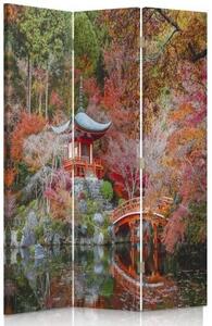 Ozdobný paraván Japonská zahrada - 110x170 cm, třídílný, klasický paraván