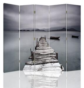 Ozdobný paraván, Most v šedé barvě - 180x170 cm, pětidílný, klasický paraván