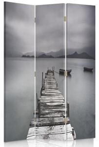 Ozdobný paraván, Most v šedé barvě - 110x170 cm, třídílný, klasický paraván