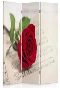 Ozdobný paraván Červená růže květ hudby - 110x170 cm, třídílný, klasický paraván