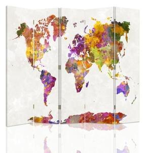 Ozdobný paraván Mapa světa - 180x170 cm, pětidílný, klasický paraván