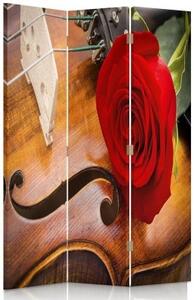 Ozdobný paraván Housle Rose - 110x170 cm, třídílný, klasický paraván