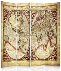 Ozdobný paraván Stará mapa - 145x170 cm, čtyřdílný, klasický paraván