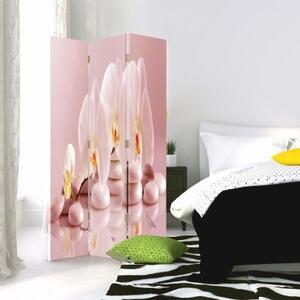 Ozdobný paraván Orchidejové květinové zenové lázně - 110x170 cm, třídílný, klasický paraván