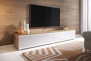 Stylový televizní stolek Lowboard D 180 cm - dub wotan / bílý lesk