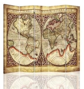 Ozdobný paraván Stará mapa - 180x170 cm, pětidílný, klasický paraván