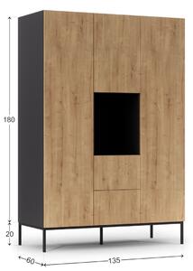 Moderní šatní skříň Lanzzi 135 cm - černá/dub