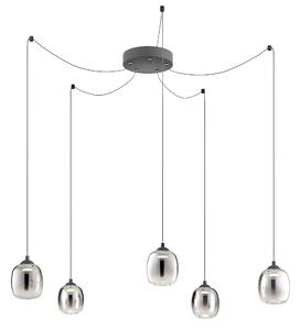 Redo 01-3487 Khadi, závěsné svítidlo z kouřového skla 5x LED 6W, 3000K, průměr stínidla 12cm, tříkrokové stmívání