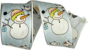 Stuha vánoční HAPPY SNOWMAN světle modrá 40mm x 2m (14,-Kč/m)