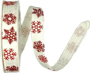 Stuha vánoční bavlněná SNOWFLAKES bílá 15mm x 4m (4,- Kč/m)