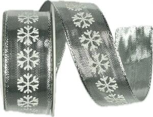 Stuha lurexová stříbrná WHITE SNOWFLAKES SILVER 25mm x 2m (13,-Kč/m)