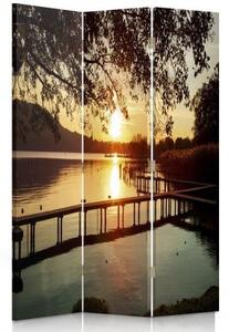 Ozdobný paraván Jezero Footbridge Lake - 110x170 cm, třídílný, klasický paraván