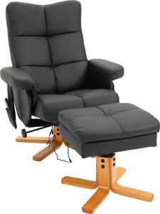 HOMCOM Relaxaní křeslo s funkcí polohování Masání křeslo s podnokou Televizní křeslo Polohovací křeslo Ergonomické křeslo s 10 vibraními body Syntetická ke erná 80 x 86 x 99 cm