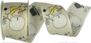 Stuha vánoční HAPPY SNOWMAN CREAM krémová 40mm x 2m (14,-Kč/m)