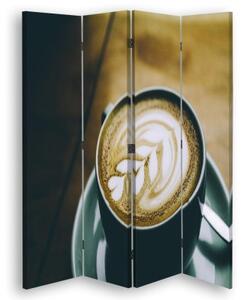 Ozdobný paraván, Káva se vzorem - 145x170 cm, čtyřdílný, klasický paraván