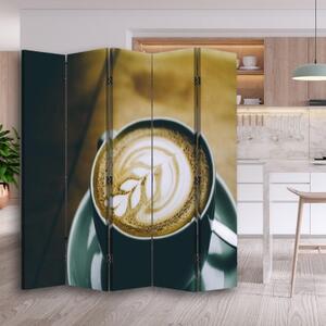 Ozdobný paraván, Vzorovaná káva - 180x170 cm, pětidílný, klasický paraván