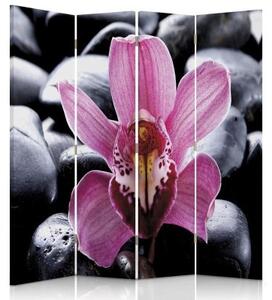Ozdobný paraván Růžový květ Zen - 145x170 cm, čtyřdílný, klasický paraván