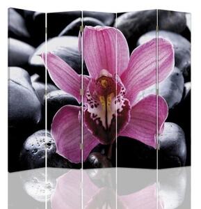 Ozdobný paraván Růžový zenový květ - 180x170 cm, pětidílný, klasický paraván