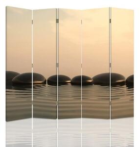Ozdobný paraván Zenové kameny Voda - 180x170 cm, pětidílný, klasický paraván