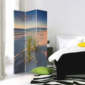 Ozdobný paraván, Fialové světlo nad pláží - 110x170 cm, třídílný, klasický paraván
