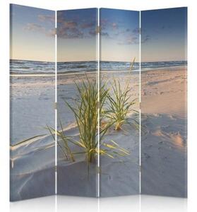 Ozdobný paraván, Fialové světlo nad pláží - 145x170 cm, čtyřdílný, klasický paraván