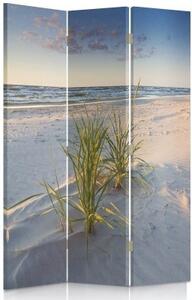 Ozdobný paraván, Fialové světlo nad pláží - 110x170 cm, třídílný, klasický paraván