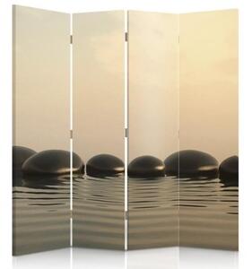 Ozdobný paraván Zenové kameny Voda - 145x170 cm, čtyřdílný, klasický paraván