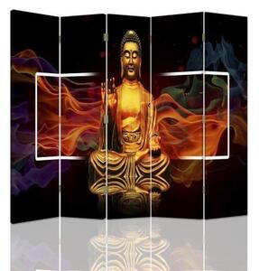 Ozdobný paraván Buddha Zlatá abstrakce - 180x170 cm, pětidílný, klasický paraván
