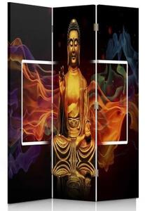 Ozdobný paraván Buddha Zlatá abstrakce - 110x170 cm, třídílný, klasický paraván