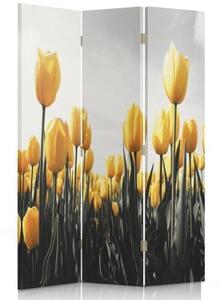 Ozdobný paraván Žluté tulipány - 110x170 cm, třídílný, klasický paraván