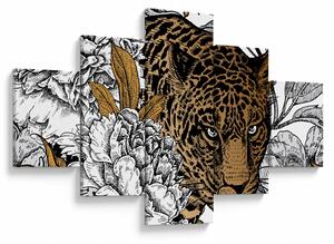 Obraz - Leopard mezi květy (125x70 cm)