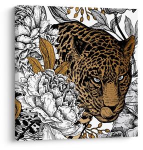 Obraz - Leopard mezi květy (30x30 cm)