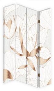 Ozdobný paraván Lotosový květ hnědý - 145x170 cm, čtyřdílný, klasický paraván