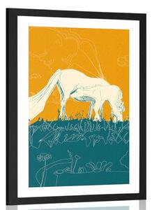 Plakát s paspartou kůň na louce