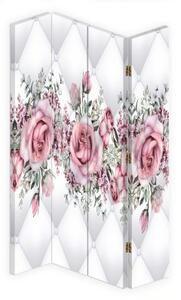 Ozdobný paraván Prošívané okvětní lístky růží - 145x170 cm, čtyřdílný, klasický paraván