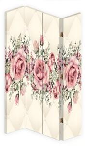Ozdobný paraván Růže Květiny Růžová - 145x170 cm, čtyřdílný, klasický paraván
