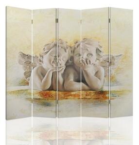Ozdobný paraván, Dva andělé - 180x170 cm, pětidílný, klasický paraván