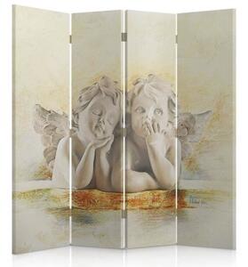 Ozdobný paraván, Dva andělé - 145x170 cm, čtyřdílný, klasický paraván