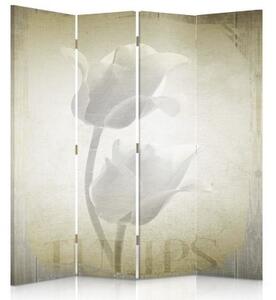 Ozdobný paraván, Retro tulipány - 145x170 cm, čtyřdílný, klasický paraván