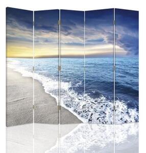 Ozdobný paraván, Mraky na břehu moře - 180x170 cm, pětidílný, klasický paraván