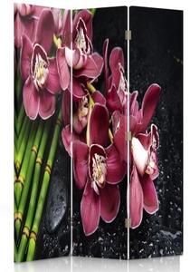 Ozdobný paraván, Orchidej s bambusem - 110x170 cm, třídílný, klasický paraván