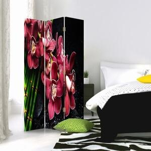 Ozdobný paraván, Orchidej s bambusem - 110x170 cm, třídílný, klasický paraván