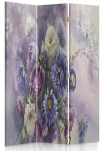 Ozdobný paraván, Fialová kytice květin - 110x170 cm, třídílný, klasický paraván
