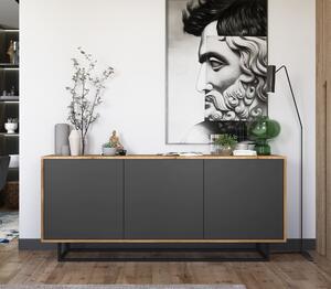 Komoda RTV ve stylu loft Dub Wotan Apollo 3D - Moderní - Nábytek Lindner - 168cm x 35cm x 72 cm , Barva: dub Wotan matný - Grafitový mat