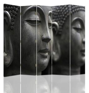 Ozdobný paraván, Buddhova kamenná tvář - 180x170 cm, pětidílný, klasický paraván