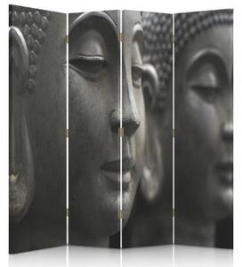 Ozdobný paraván, Buddhova kamenná tvář - 145x170 cm, čtyřdílný, klasický paraván