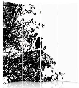 Ozdobný paraván Černobílý pták - 145x170 cm, čtyřdílný, klasický paraván