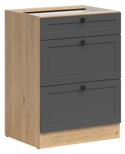 Kuchyňská skříňka Junona Ramka 60 cm, šuplíky, dub bernstein/grafit